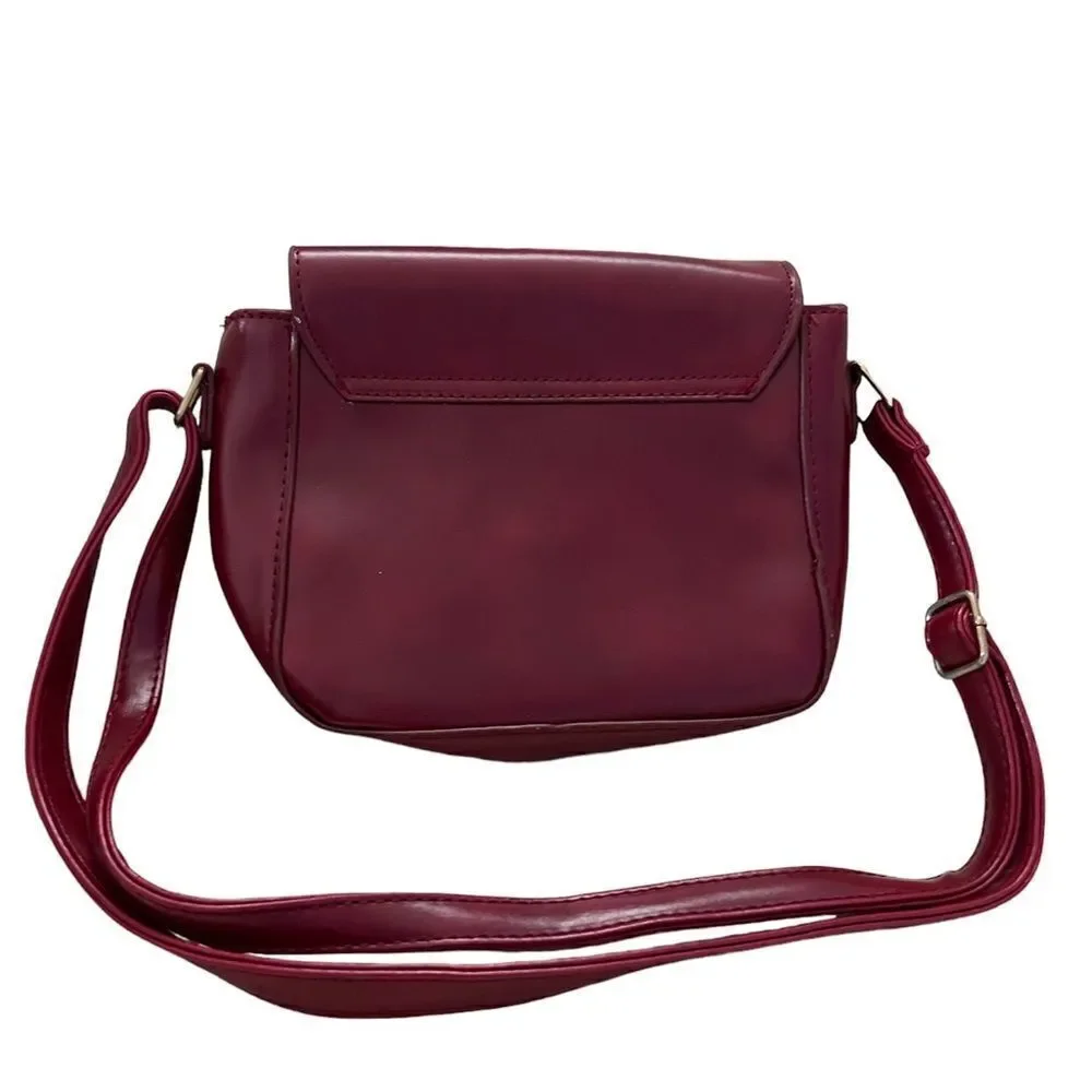 Vegan leather shoulder crossbody bag deep red NWOT